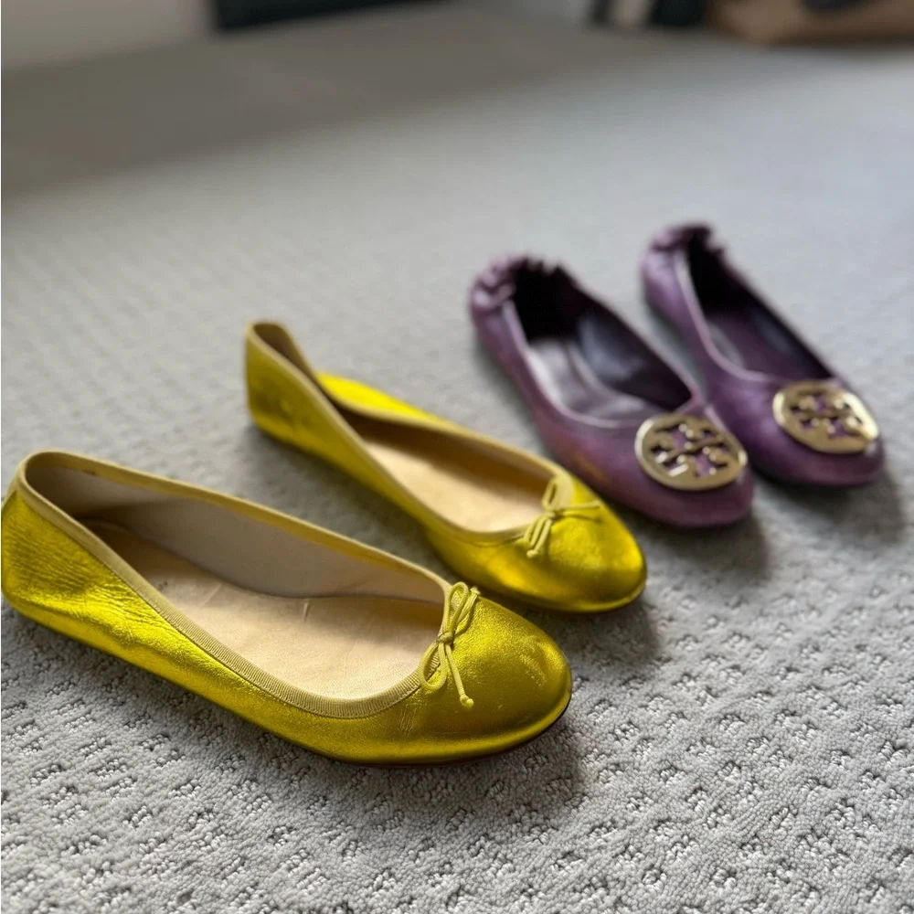 Tory Burch Miller Purple Flats & JCrew vibrant yellow flats - Picture 11 of 16